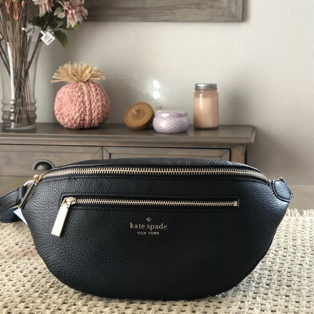 Black Kate spade Leila belt bag black Fanny pack leather Brand New Roomy gift